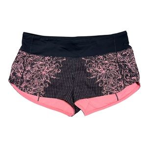 EUC Lululemon Run Speed Up Short 6 Infinity Glossy Black Coral Pink